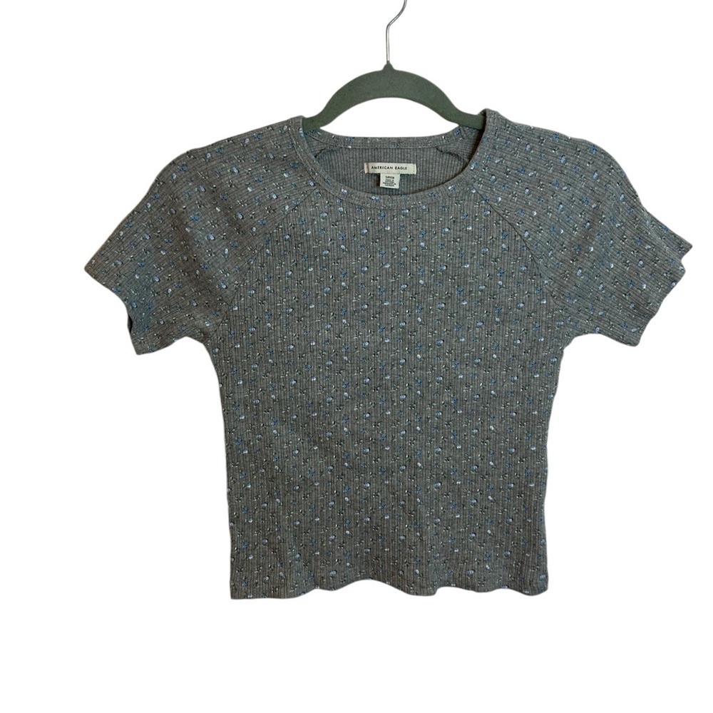American Eagle Ditsy Floral Cropped Ribbed Tee